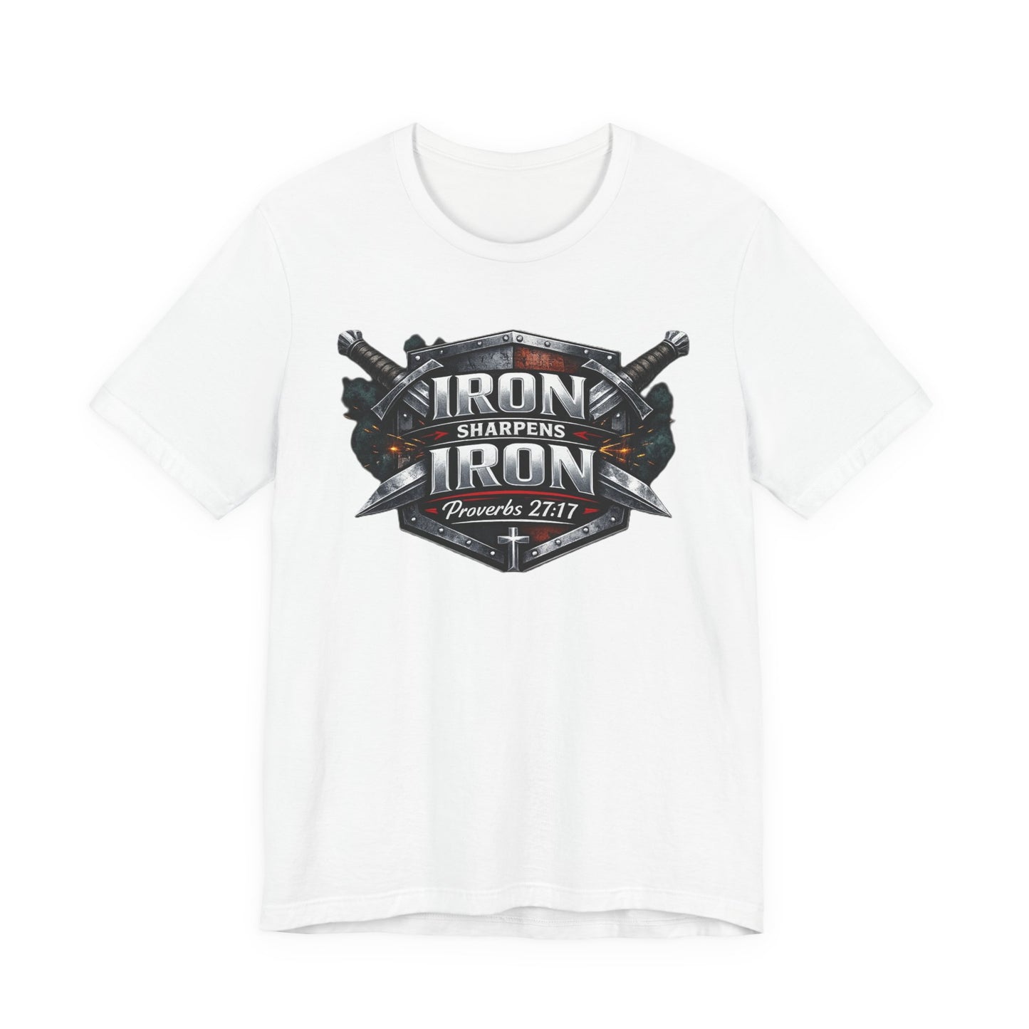 Iron Sharpens Iron T-Shirt — Faith-Based Proverbs 27:17 Graphic Tee