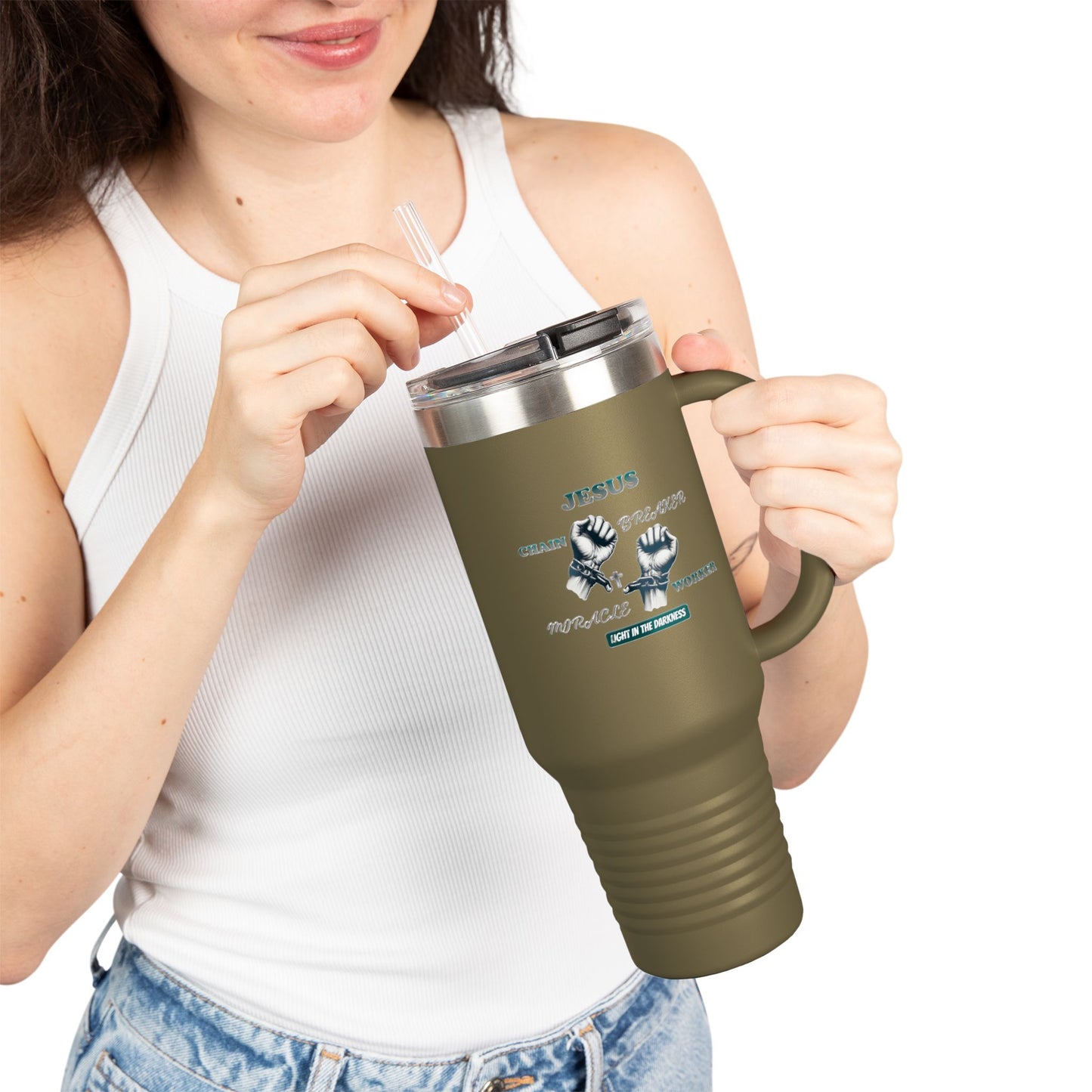 Travel Mug - Jesus Chain Breaker Miracle Worker Design