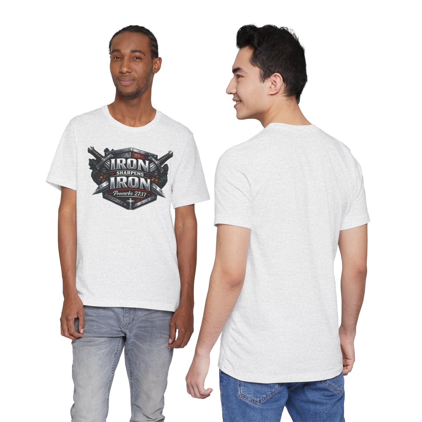 Iron Sharpens Iron T-Shirt — Faith-Based Proverbs 27:17 Graphic Tee