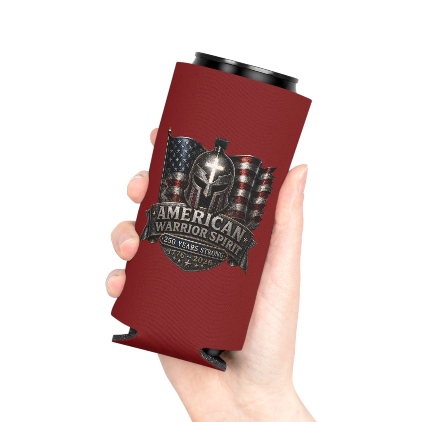 Can Cooler — American Warrior Spirit 250 Years (1776–2026) Patriotic Beer Koozie