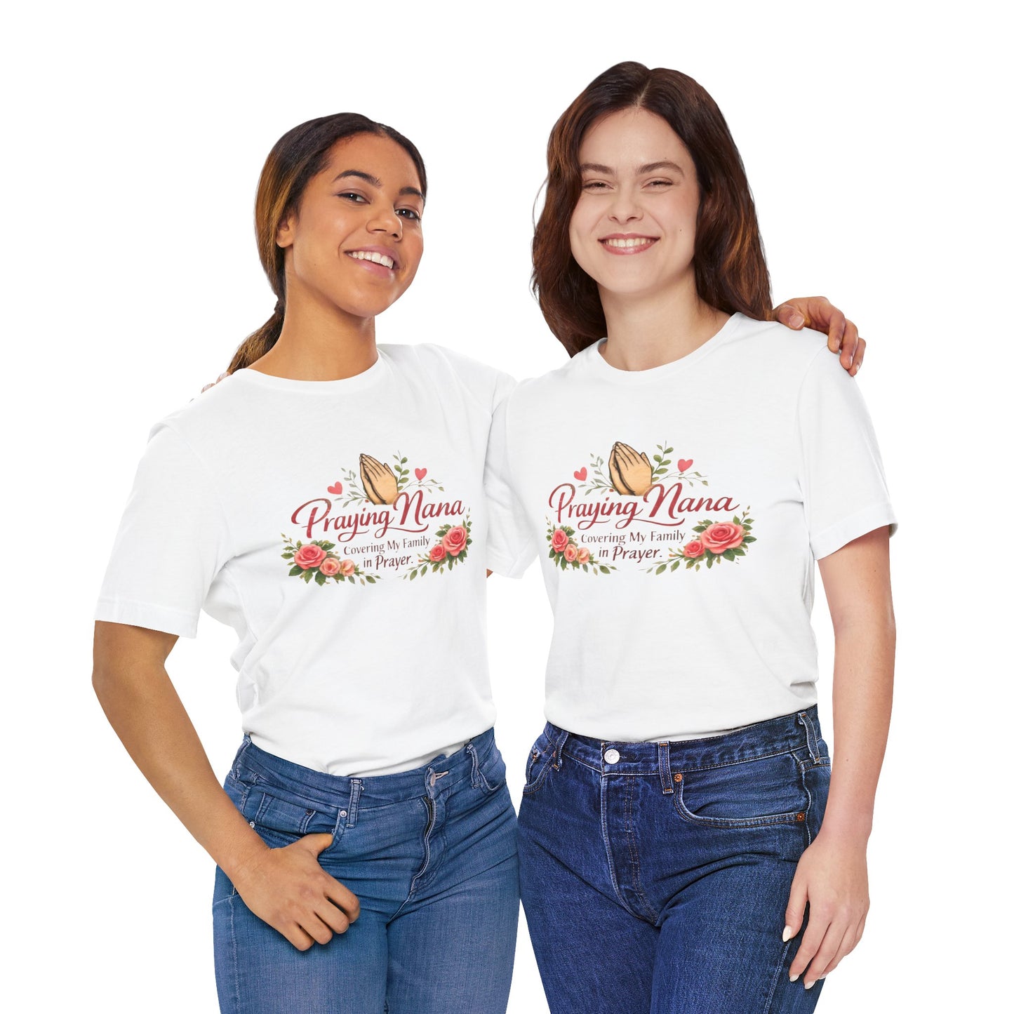 Praying Nana T-Shirt – Floral Praying Hands "Covering My Family in Prayer" Grandma Gift