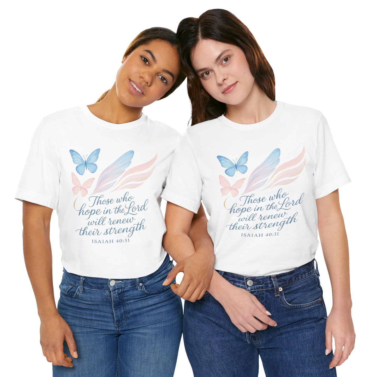 Inspirational Scripture T-Shirt – "Those Who Hope in the Lord" Isaiah 40:31, Pastel Butterflies