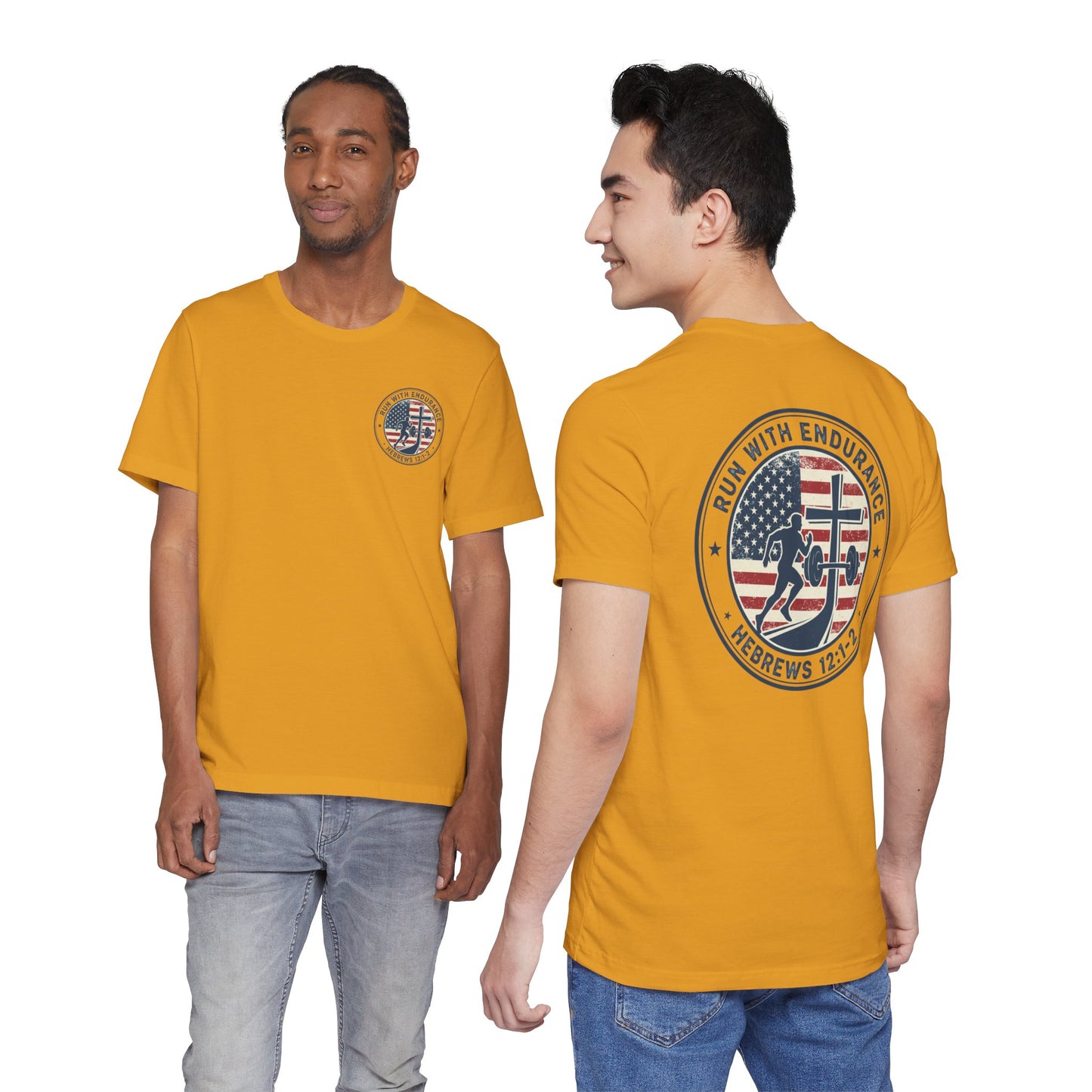Hebrews 12:1-2 'Run With Endurance' T-Shirt — Inspirational Christian Tee