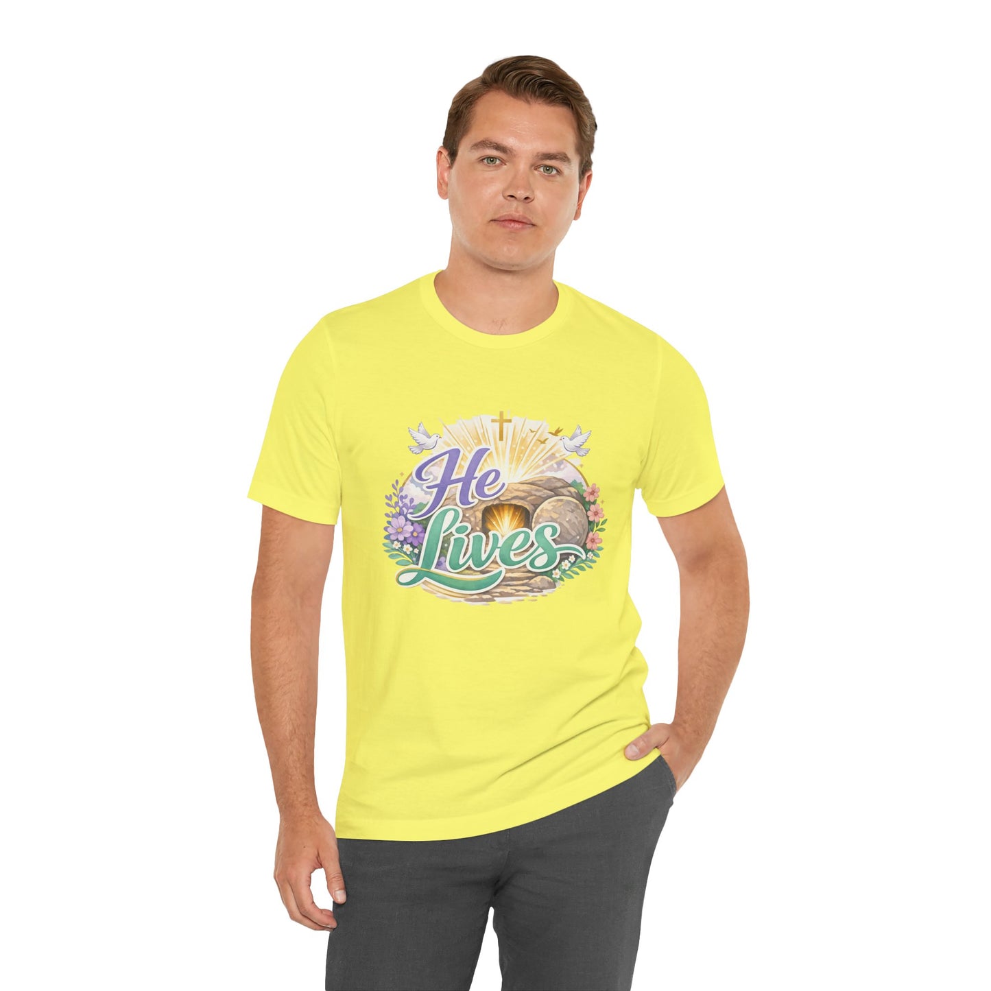 He Lives Jesus Tomb Tee — Christian Easter T‑Shirt