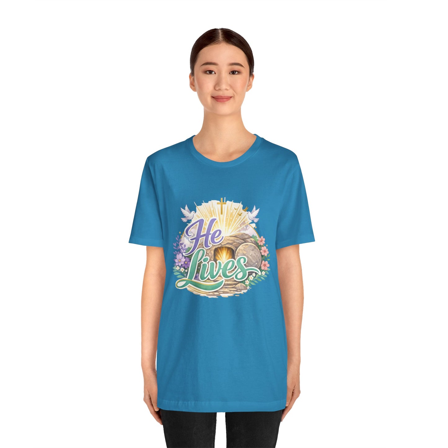He Lives Jesus Tomb Tee — Christian Easter T‑Shirt