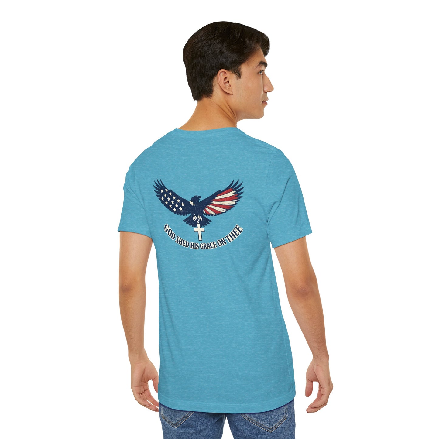 Patriotic Eagle T‑Shirt — "God Shed His Grace on Thee" Back Graphic Tee