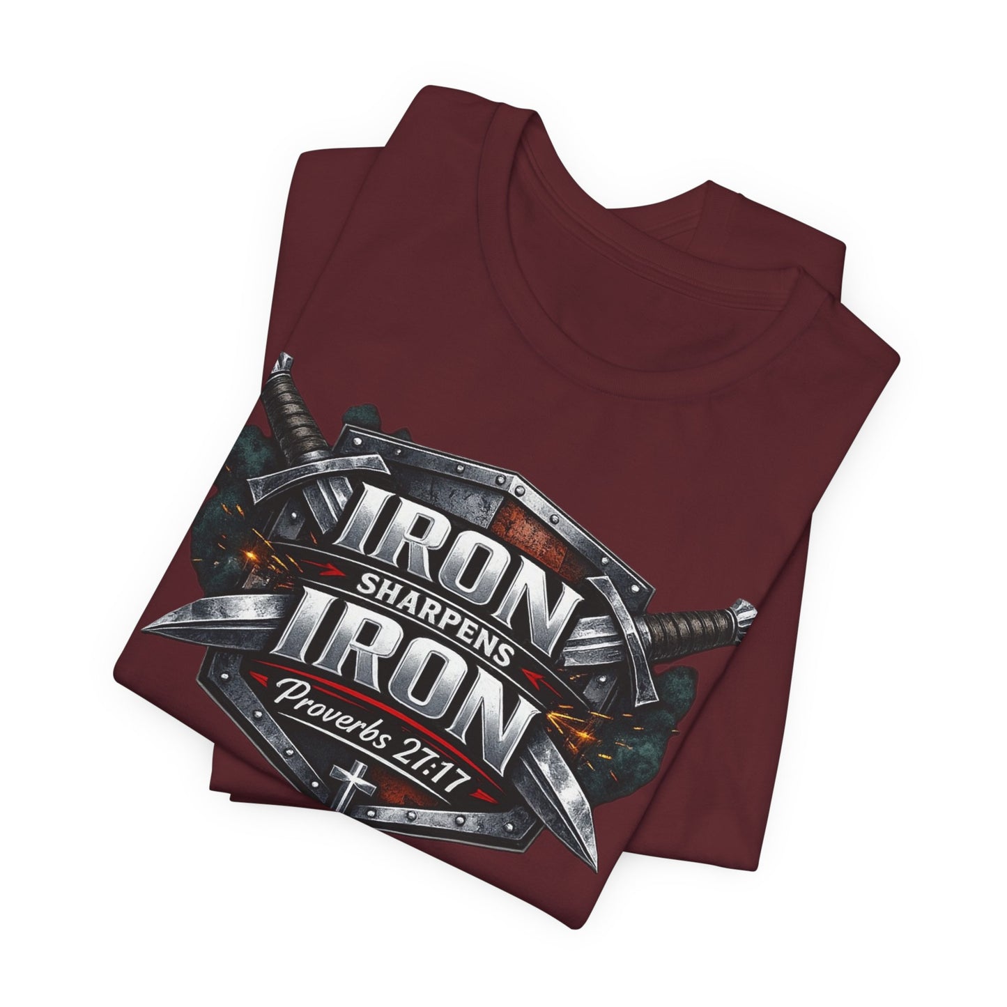 Iron Sharpens Iron T-Shirt — Faith-Based Proverbs 27:17 Graphic Tee
