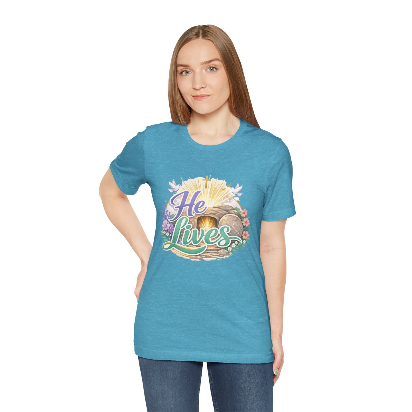 He Lives Jesus Tomb Tee — Christian Easter T‑Shirt