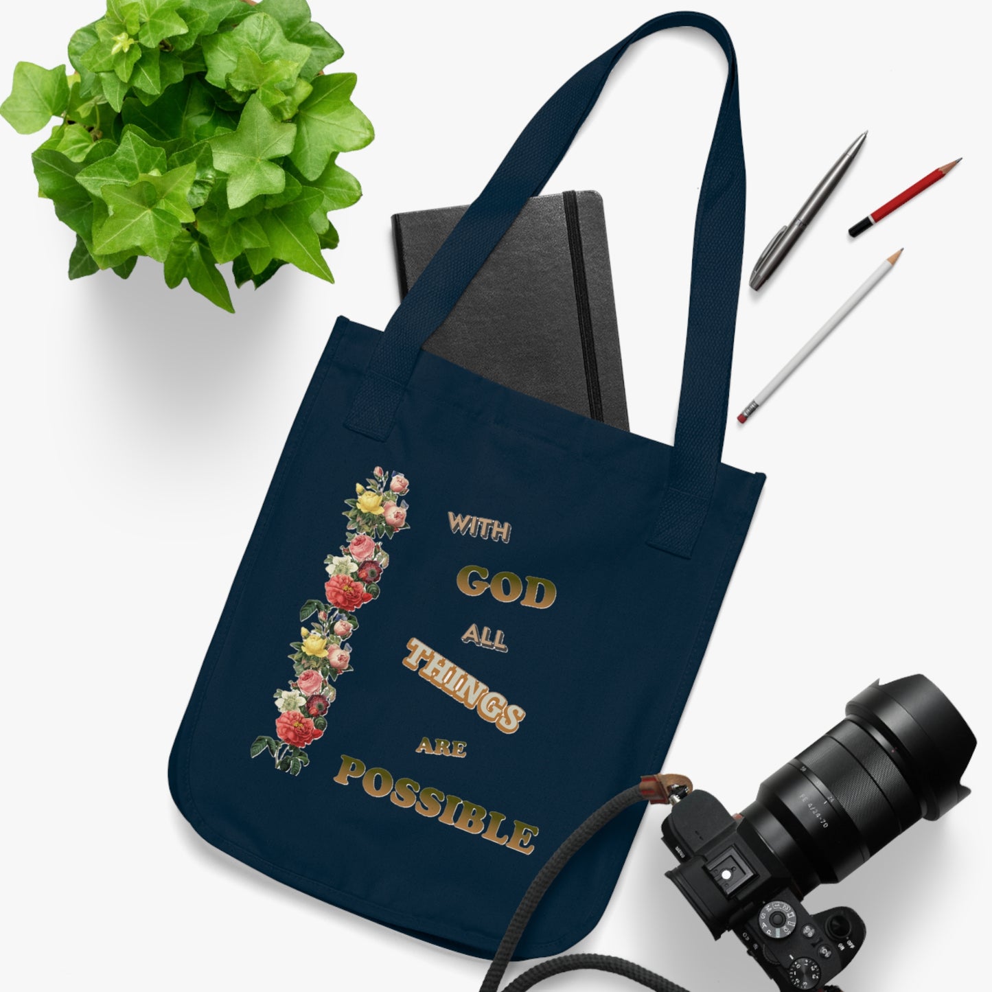 Organic Canvas Tote Bag "WITH GOD ALL THINGS ARE POSSIBLE"