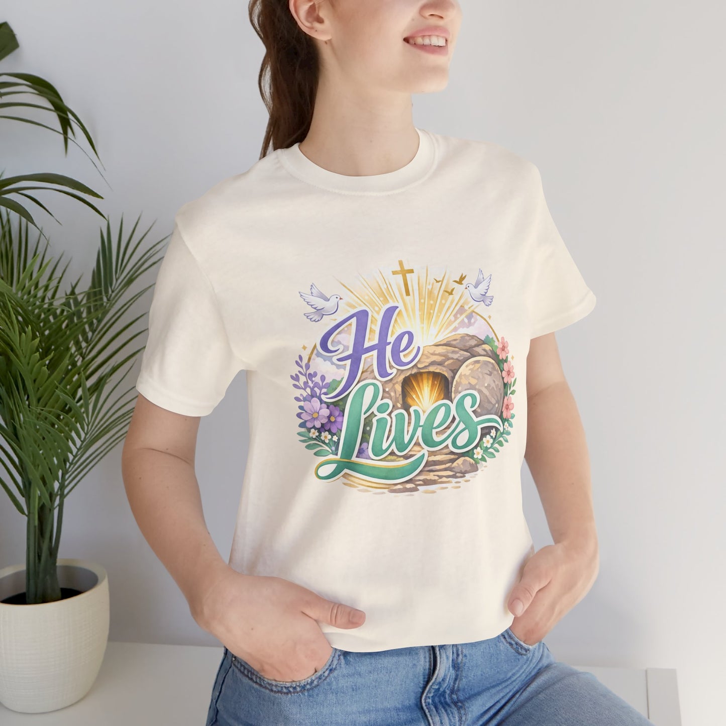 He Lives Jesus Tomb Tee — Christian Easter T‑Shirt
