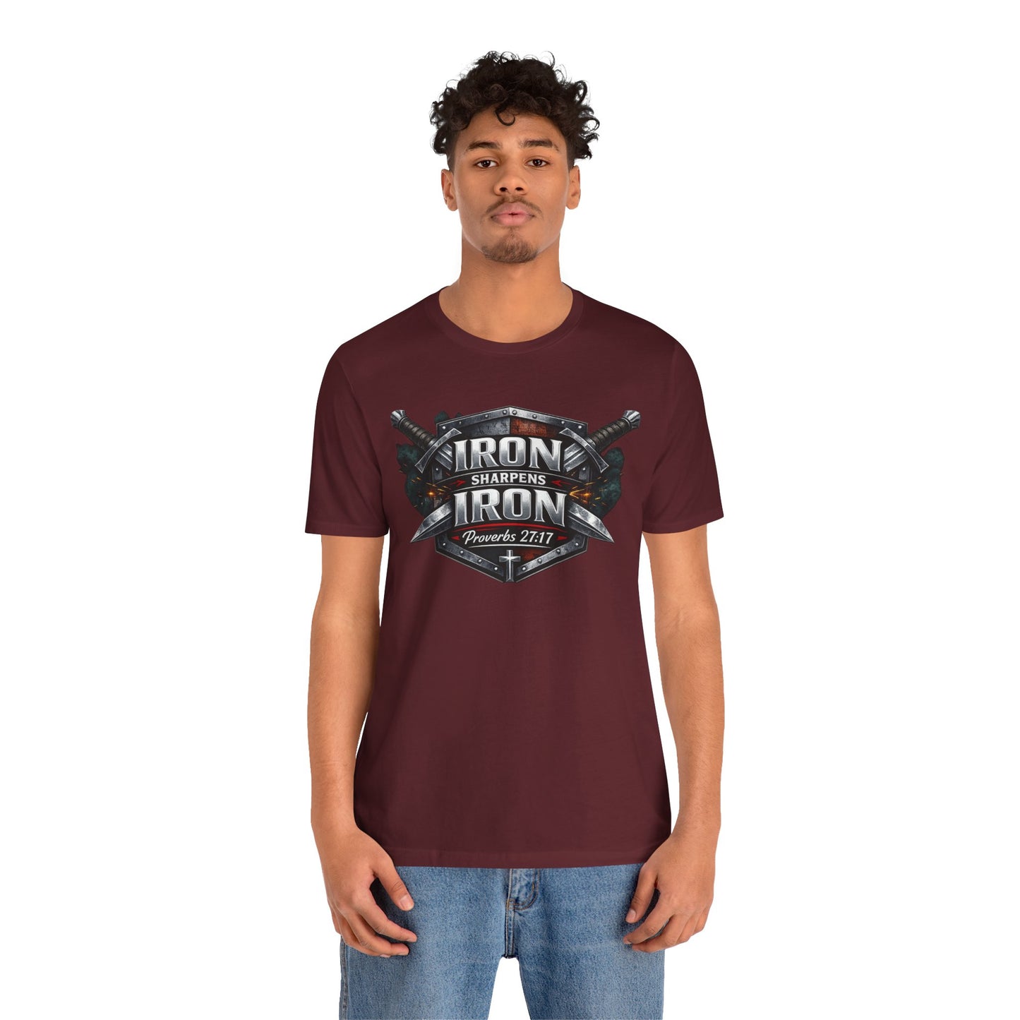 Iron Sharpens Iron T-Shirt — Faith-Based Proverbs 27:17 Graphic Tee