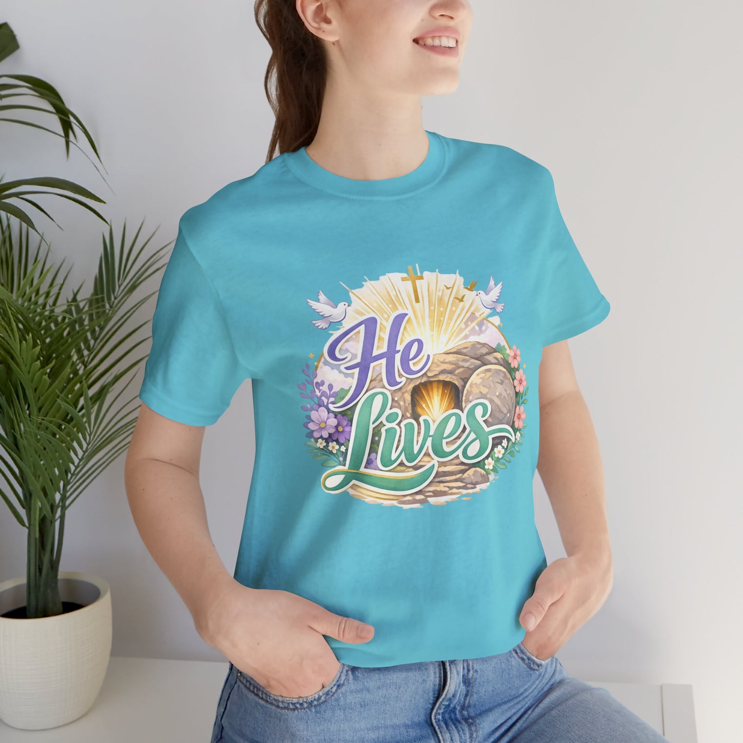 He Lives Jesus Tomb Tee — Christian Easter T‑Shirt
