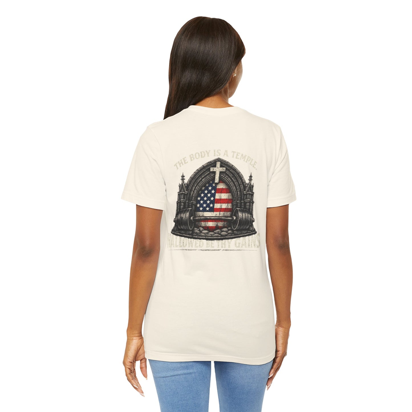 Patriotic Gym Tee — “The Body Is a Temple” American Flag Fitness T-Shirt
