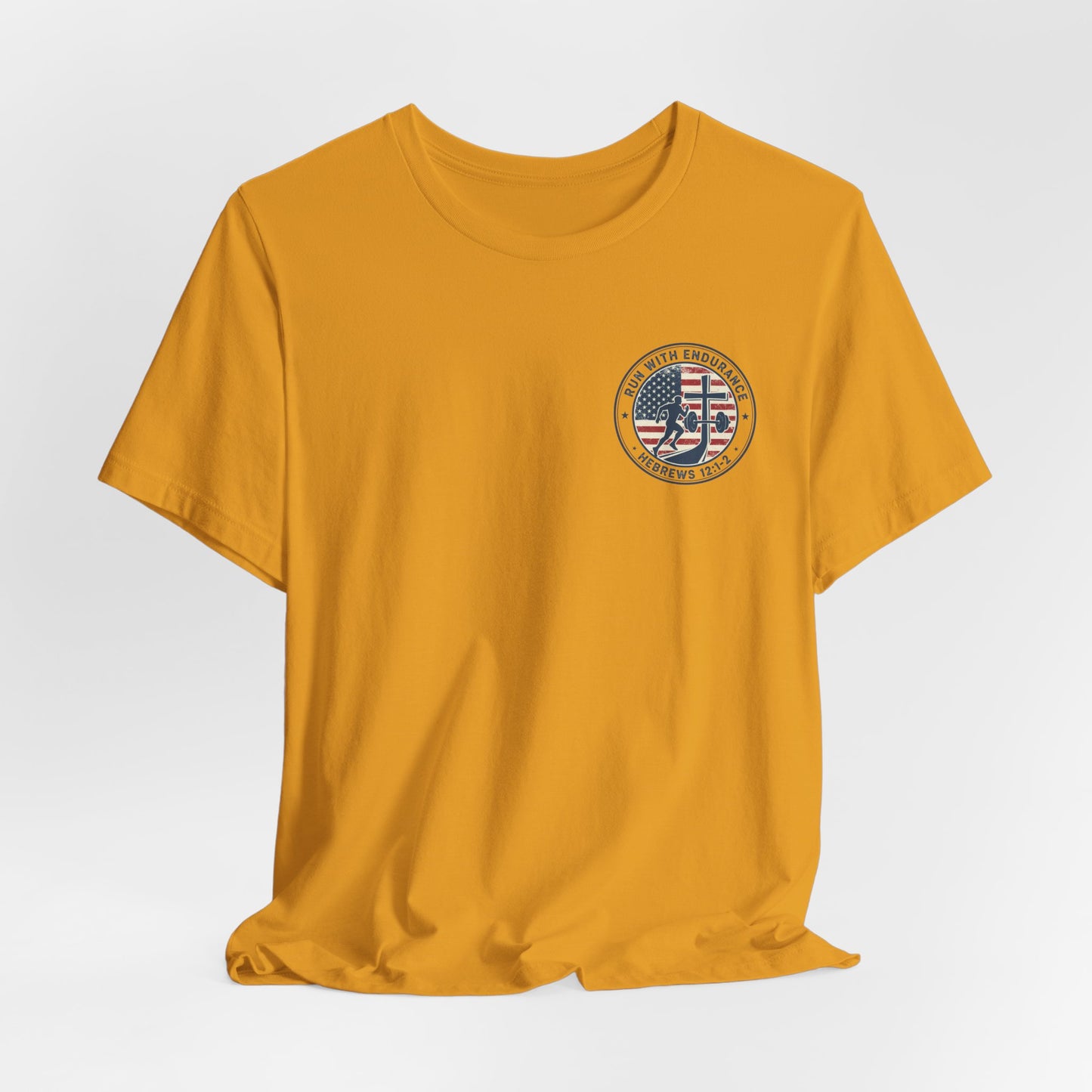 Hebrews 12:1-2 'Run With Endurance' T-Shirt — Inspirational Christian Tee