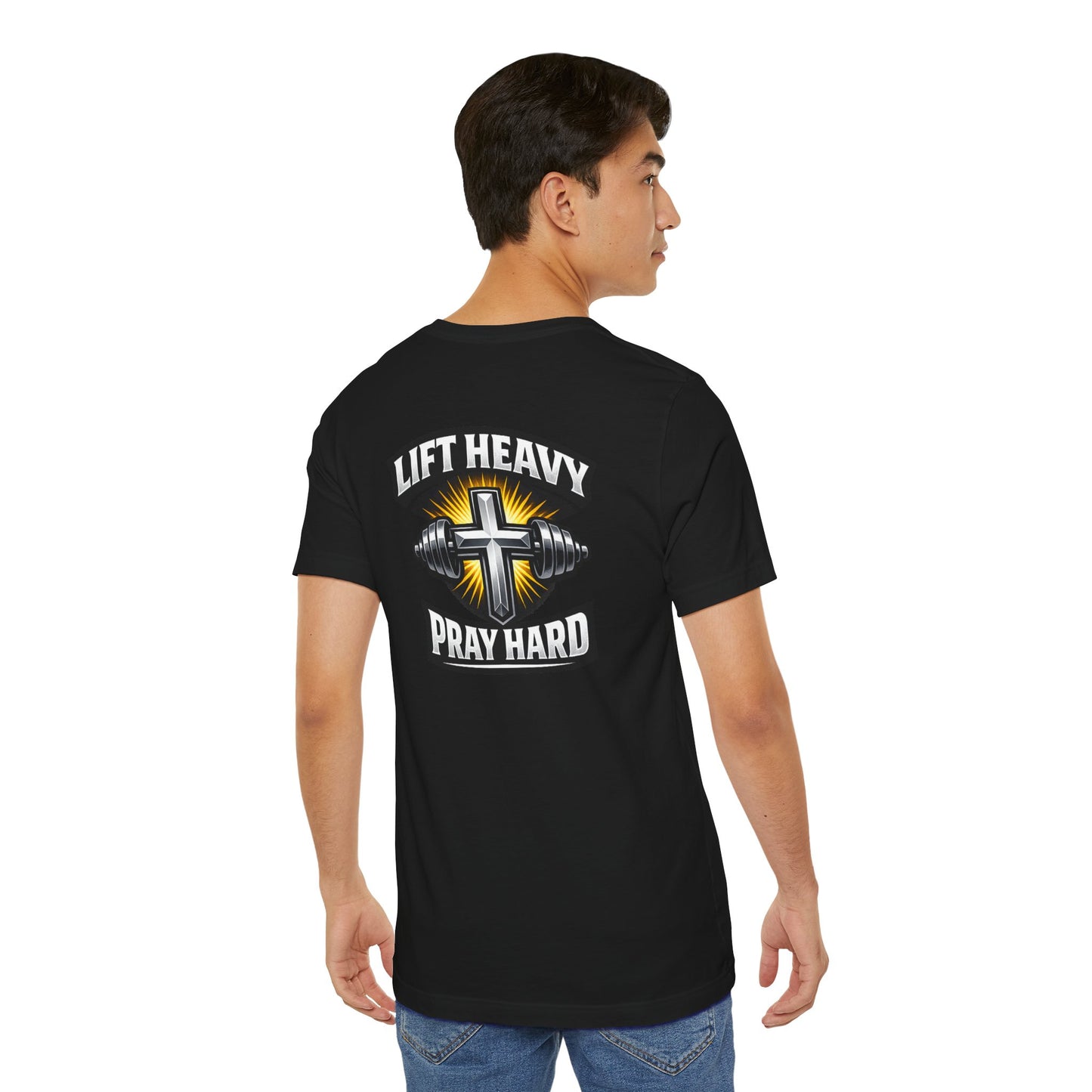 Lift Heavy Pray Hard T‑Shirt — Christian Fitness Gym Tee