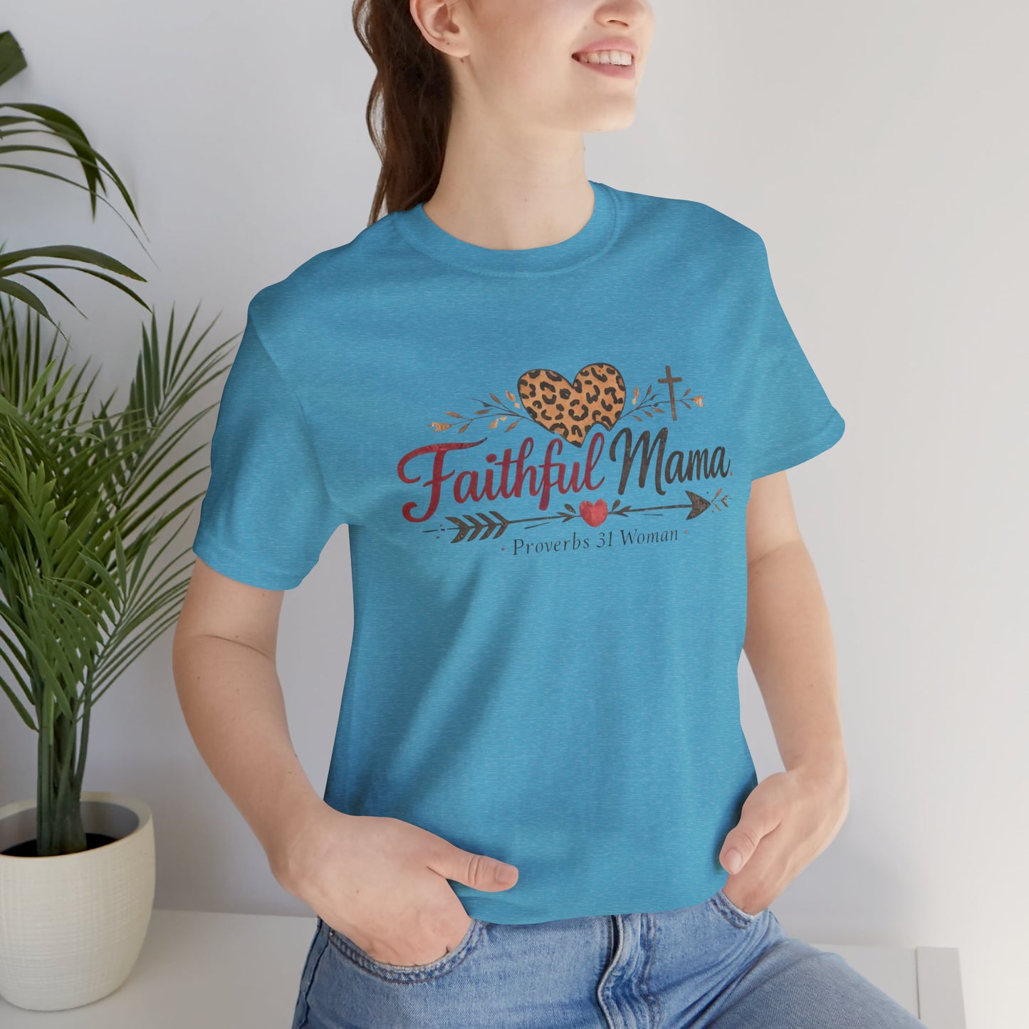 Faithful Mama T-Shirt - Leopard Heart Christian Mom Tee (Proverbs 31 Woman)
