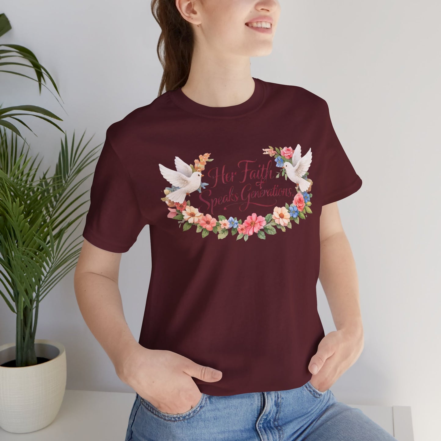 Her Faith Speaks Generations T-Shirt — Floral Christian Inspirational Tee