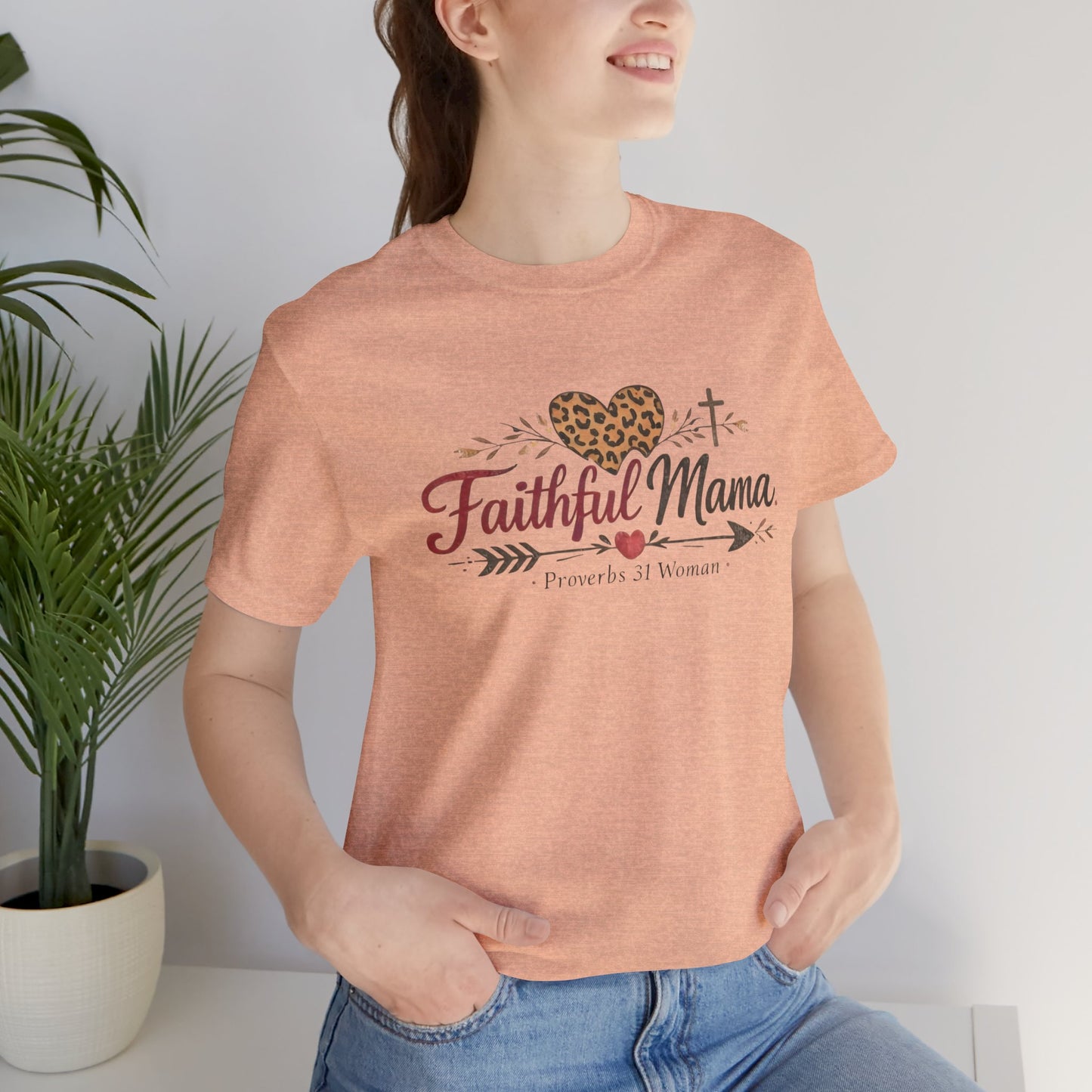 Faithful Mama T-Shirt - Leopard Heart Christian Mom Tee (Proverbs 31 Woman)