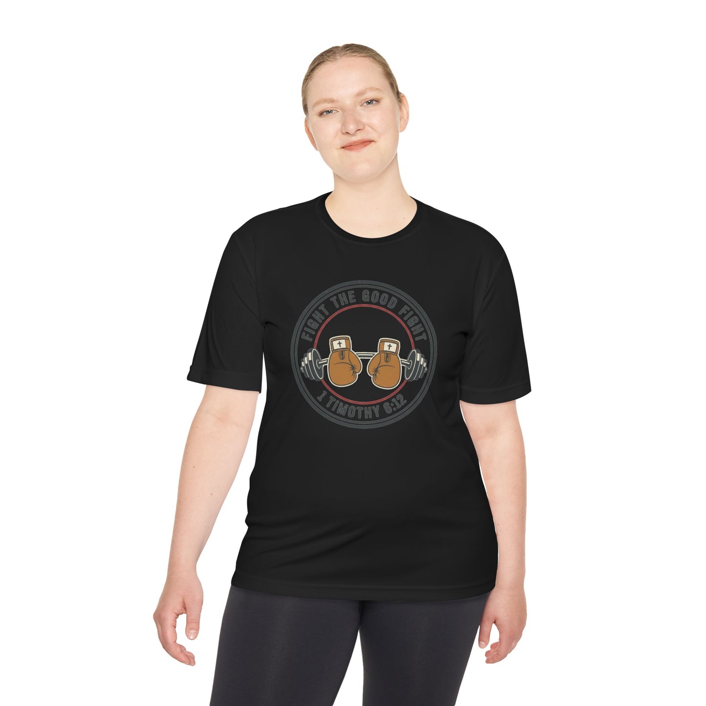 1 Timothy 6:12 'Fight the Good Fight' Moisture-Wicking Workout Tee