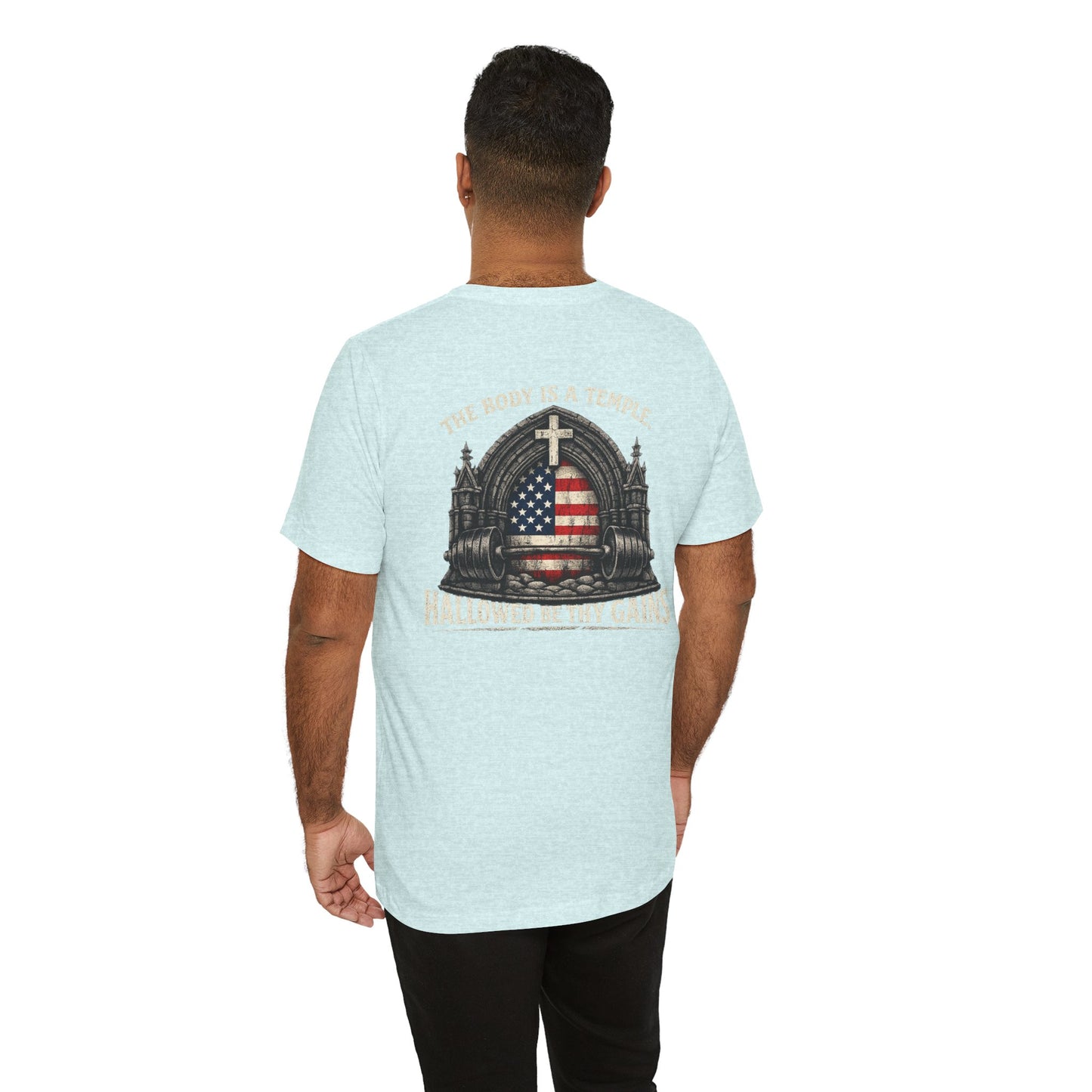 Patriotic Gym Tee — “The Body Is a Temple” American Flag Fitness T-Shirt