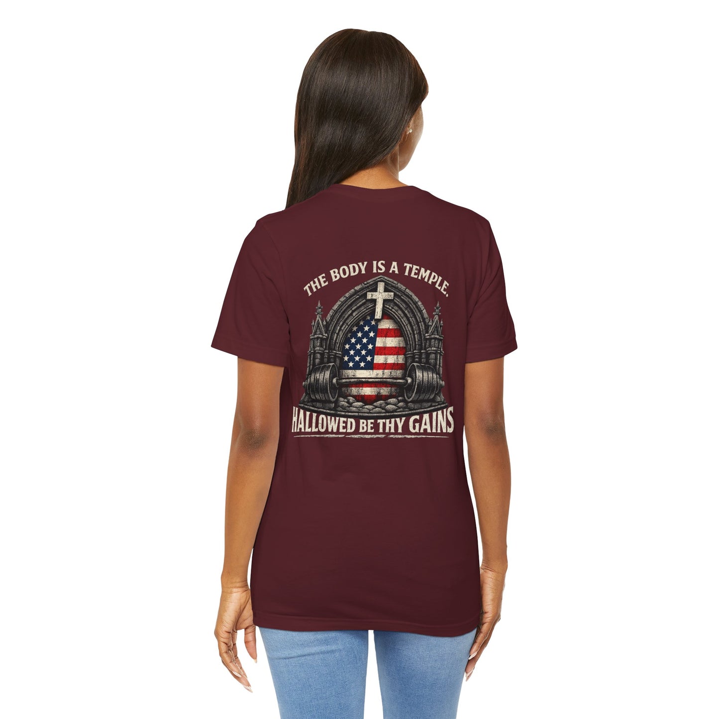 Patriotic Gym Tee — “The Body Is a Temple” American Flag Fitness T-Shirt