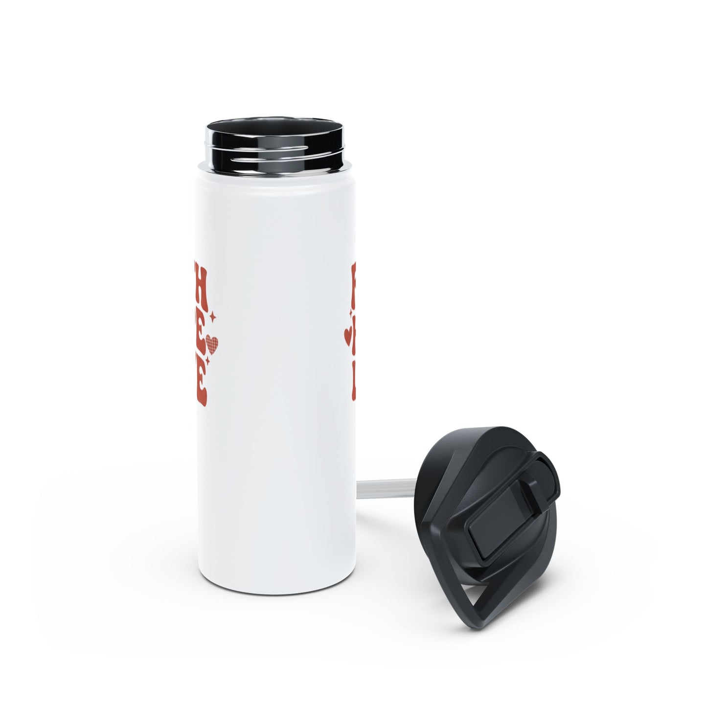Faith Hope Love Stainless Steel Water Bottle — Retro Heart Typography