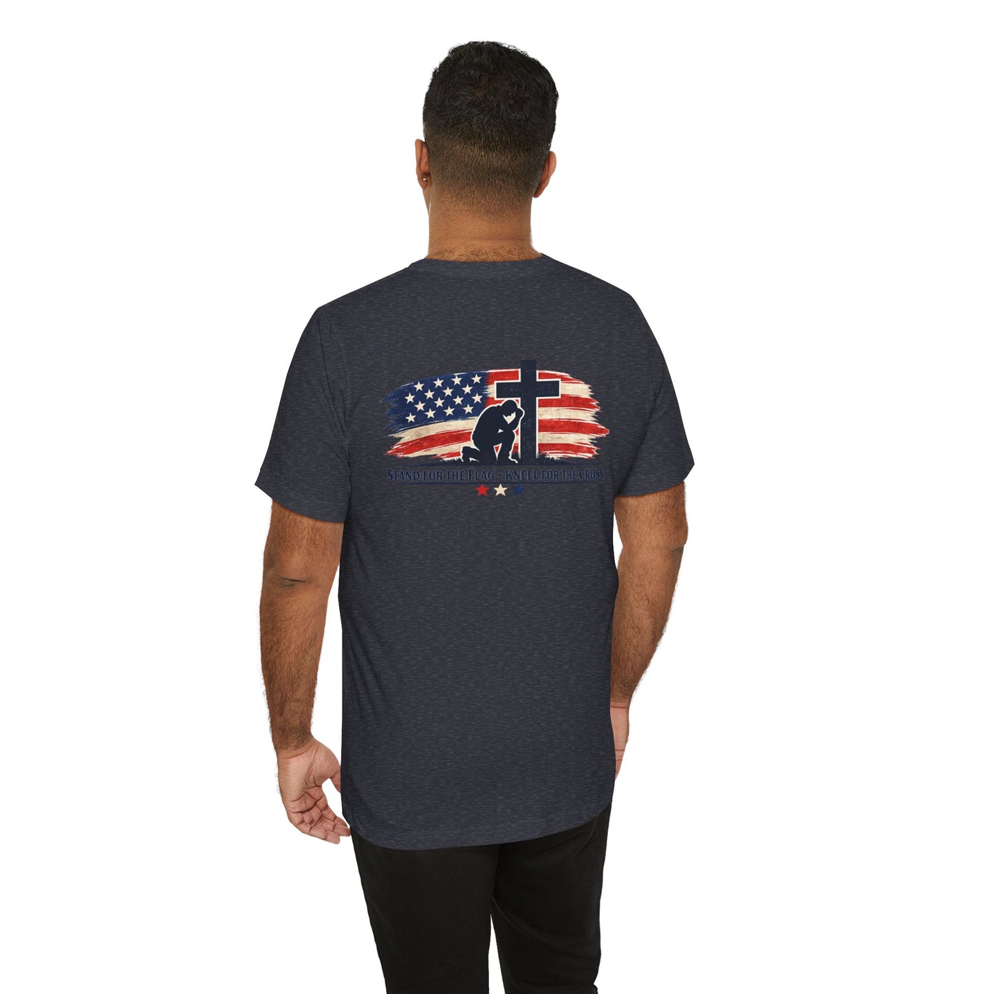 Patriotic Cross Tee – "Stand for the Flag, Kneel for the Cross" Short Sleeve T-Shirt