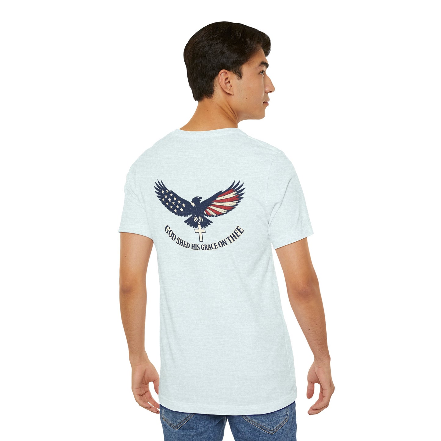 Patriotic Eagle T‑Shirt — "God Shed His Grace on Thee" Back Graphic Tee
