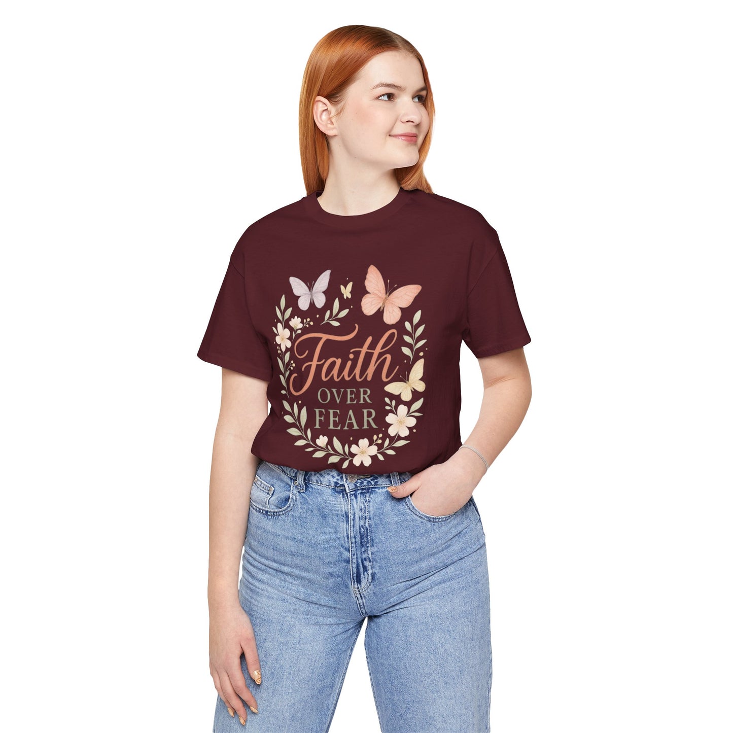 Faith Over Fear T-Shirt — Floral Butterfly Inspirational Tee