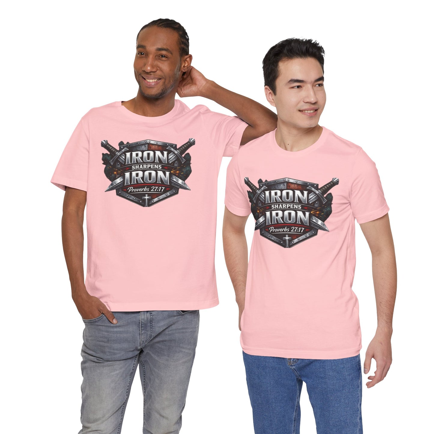 Iron Sharpens Iron T-Shirt — Faith-Based Proverbs 27:17 Graphic Tee