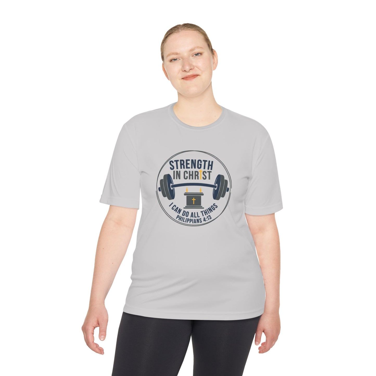 Philippians 4:13 'Strength in Christ' Moisture-Wicking Workout Tee