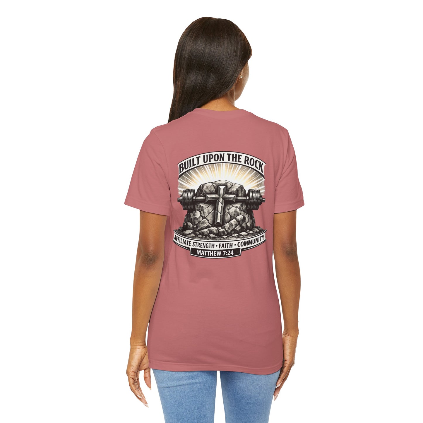 Built Upon the Rock T‑Shirt — Christian Faith Matthew 7:24 Graphic Tee