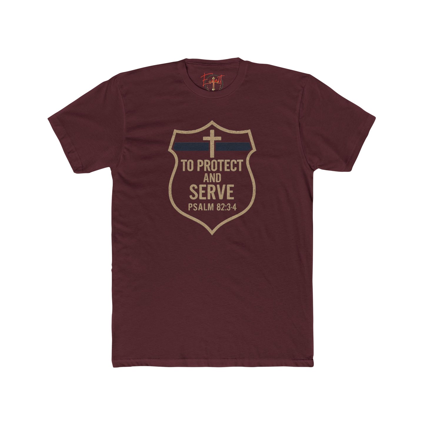 Blue Line "Serve and Protect" Christian Cross T-Shirt
