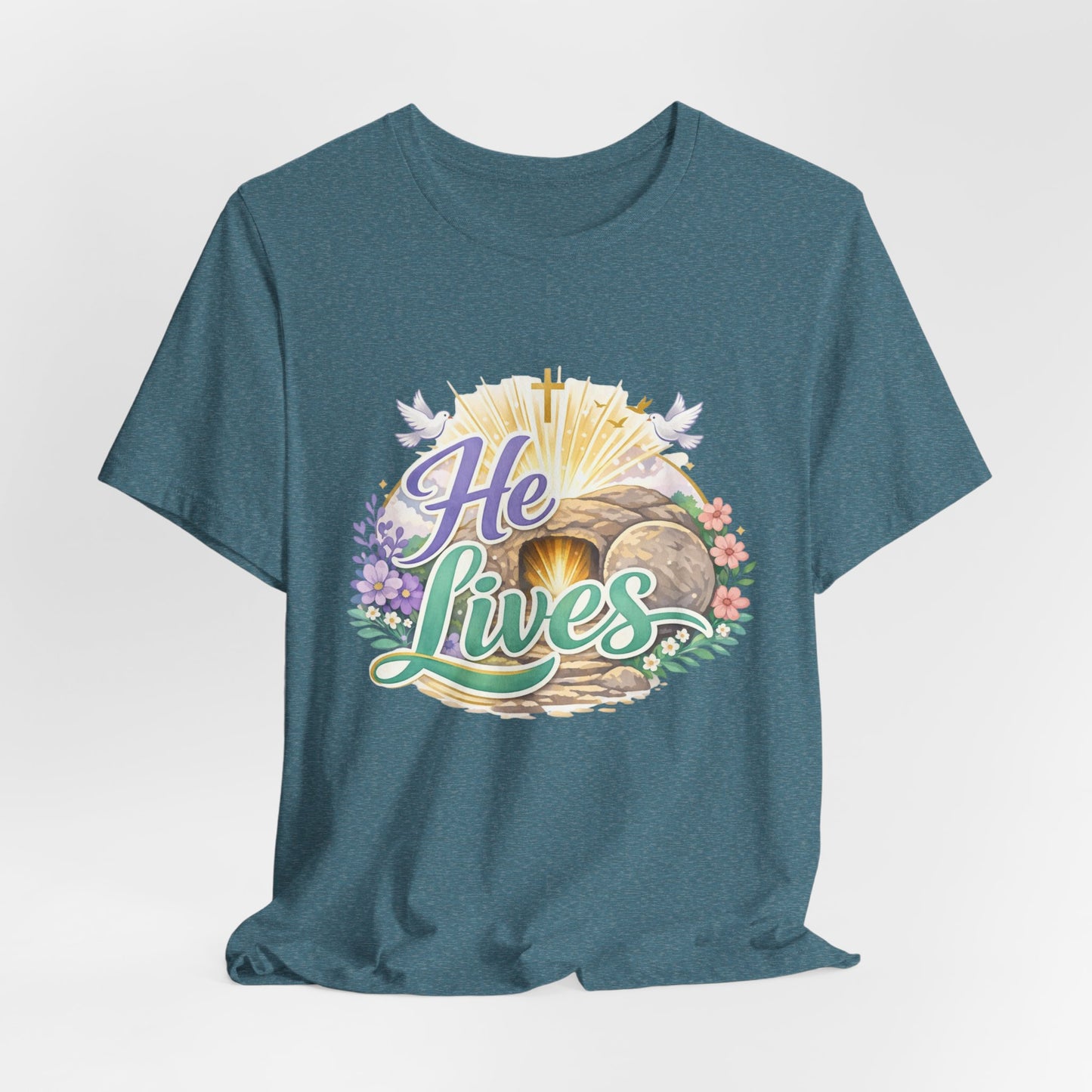 He Lives Jesus Tomb Tee — Christian Easter T‑Shirt