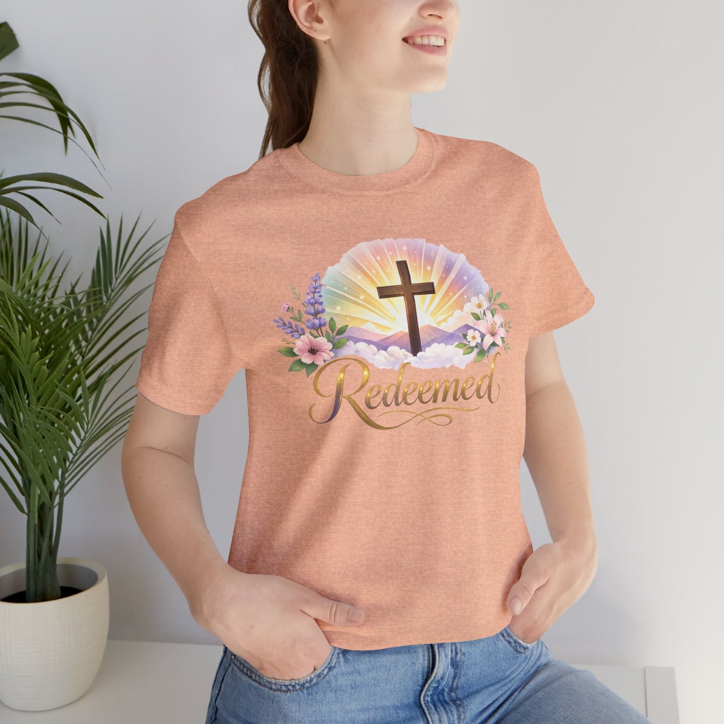 "Redeemed" Cross Floral T-Shirt — Christian Faith Tee