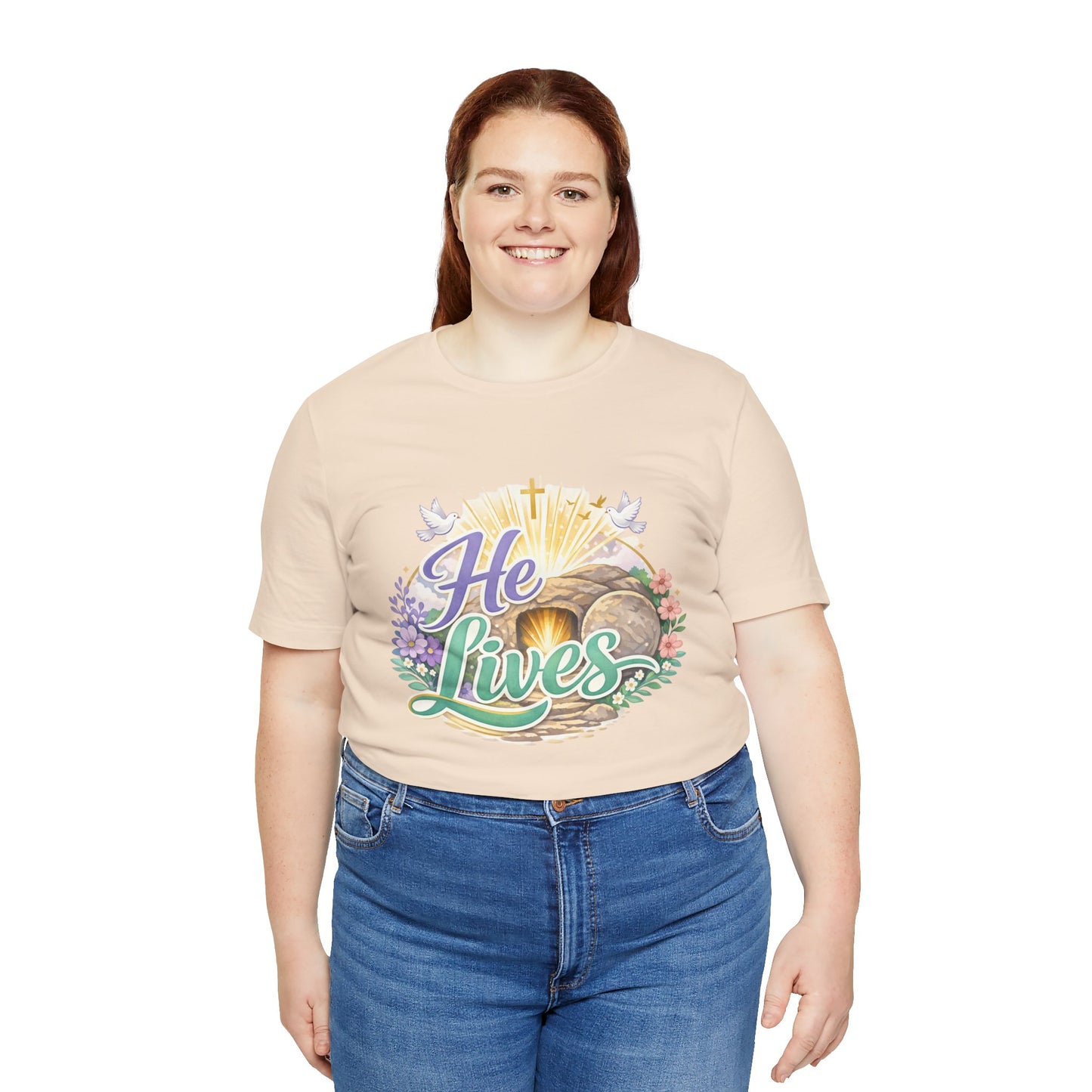 He Lives Jesus Tomb Tee — Christian Easter T‑Shirt