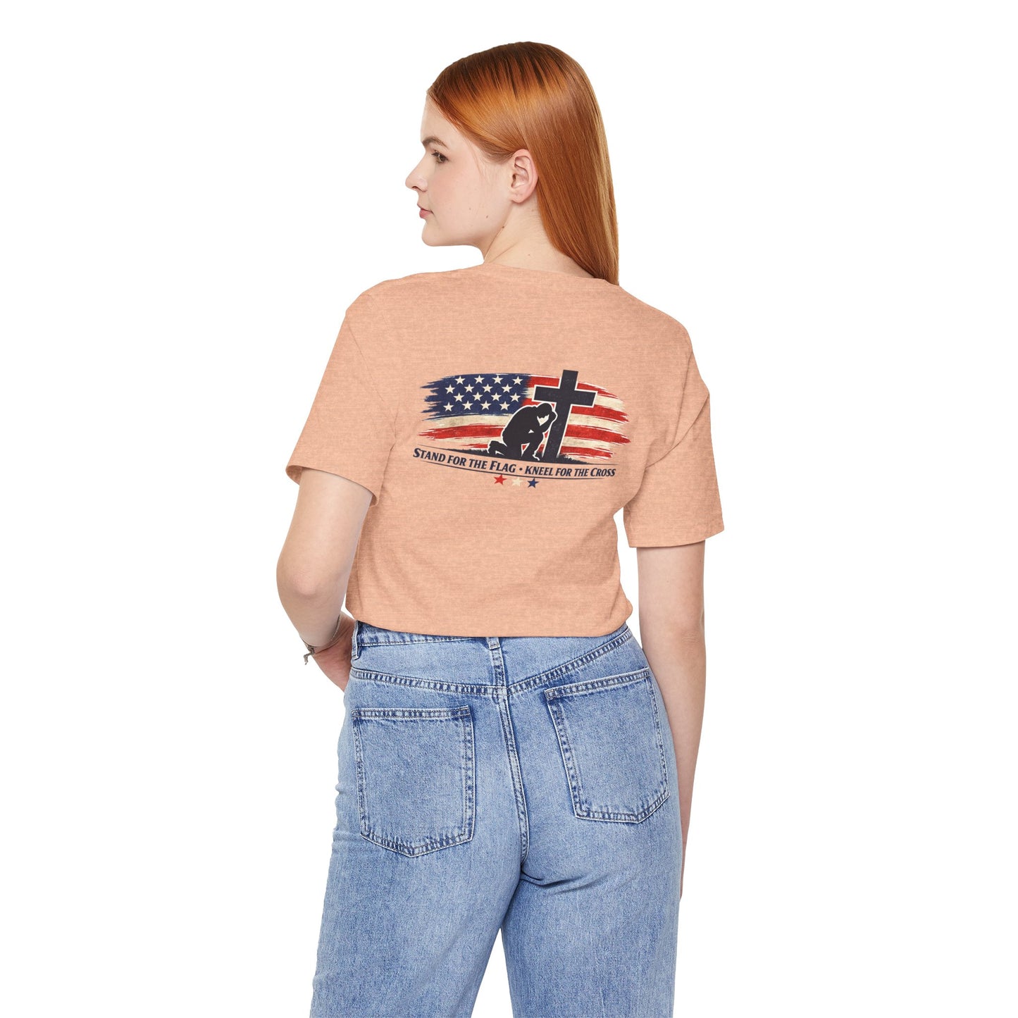 Patriotic Cross Tee – "Stand for the Flag, Kneel for the Cross" Short Sleeve T-Shirt