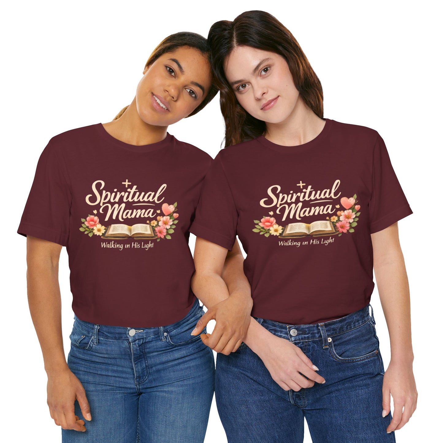 Spiritual Mama T-Shirt — "Walking in His Light" Floral Bible Tee
