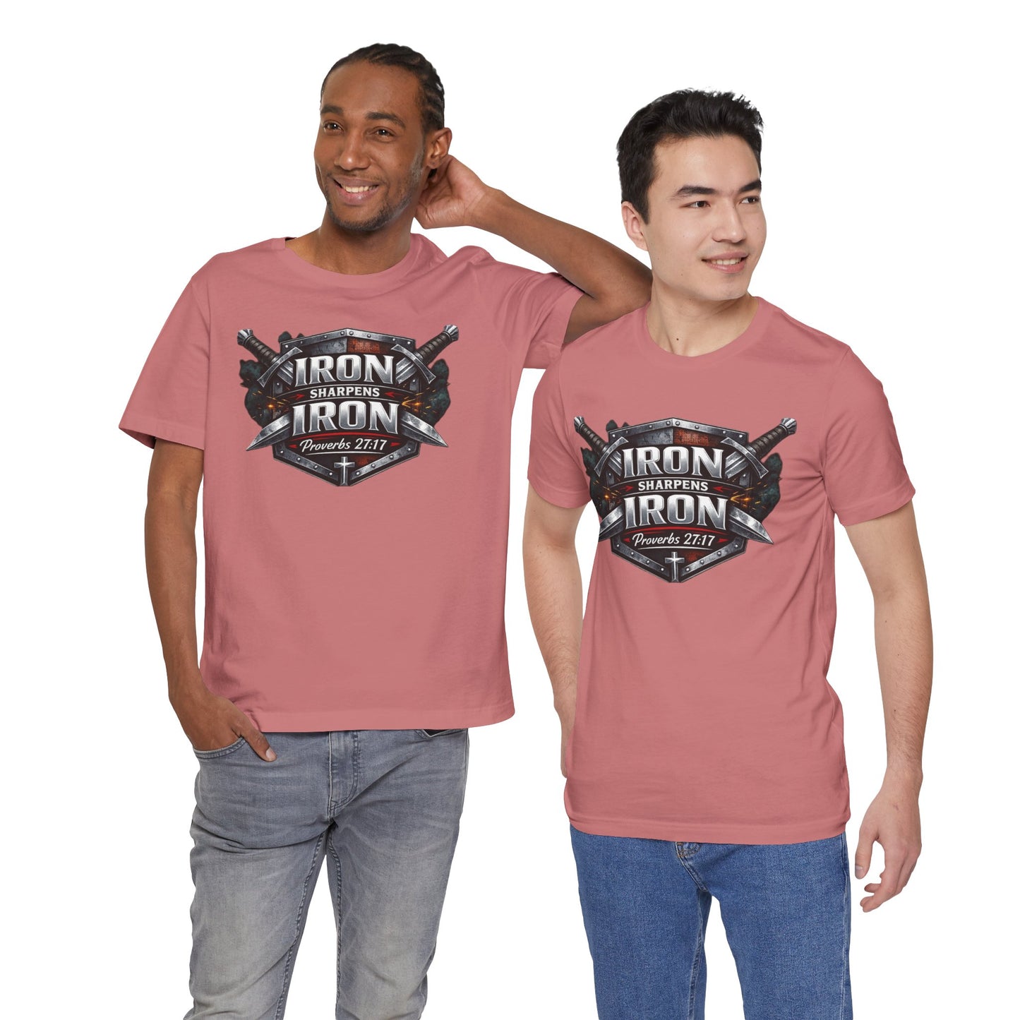 Iron Sharpens Iron T-Shirt — Faith-Based Proverbs 27:17 Graphic Tee