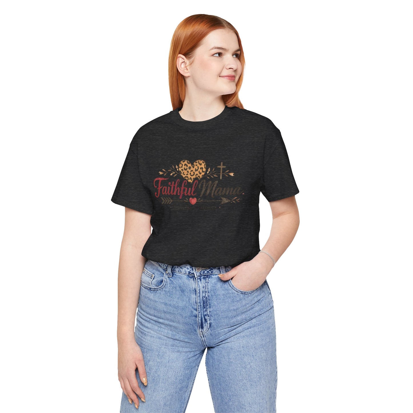 Faithful Mama T-Shirt - Leopard Heart Christian Mom Tee (Proverbs 31 Woman)