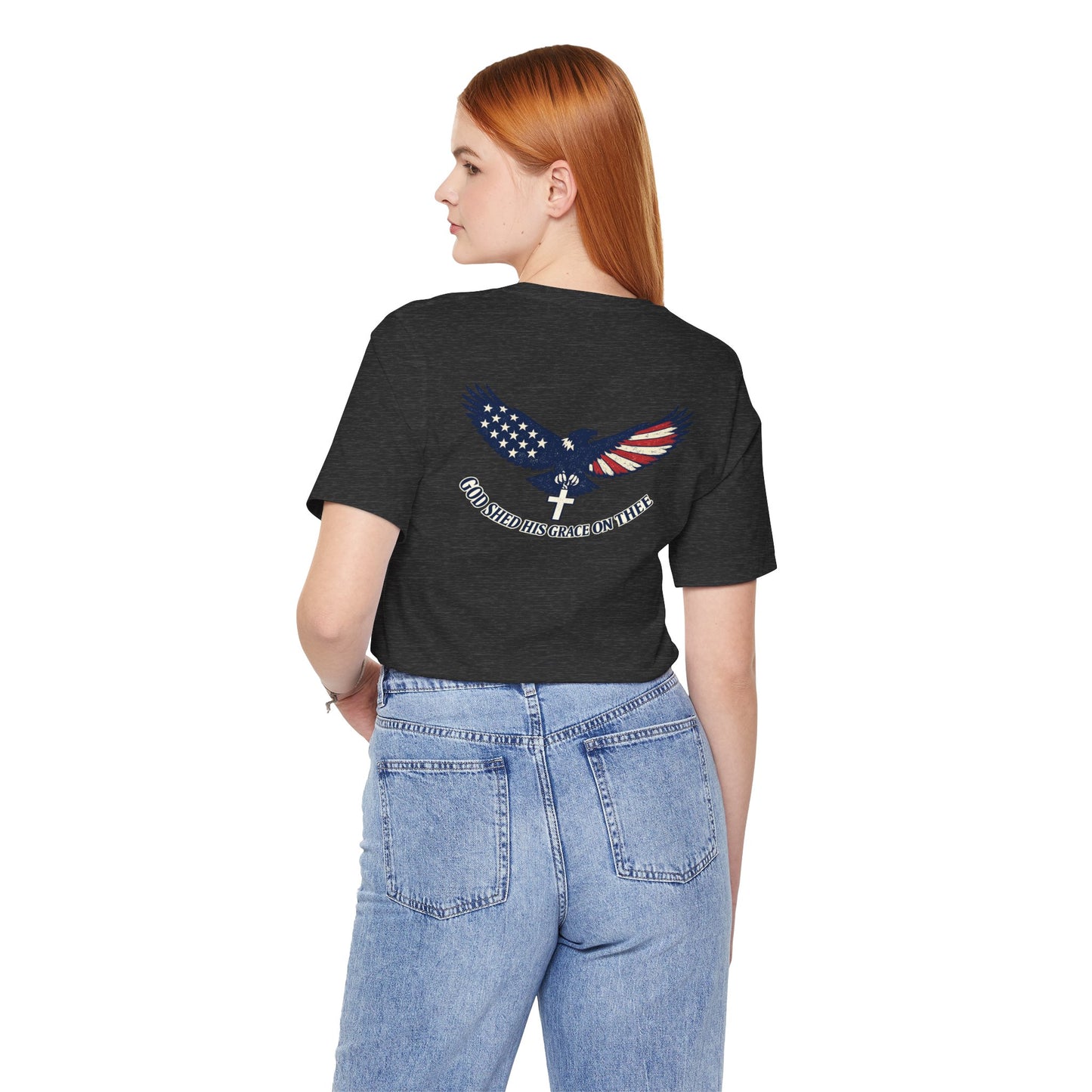 Patriotic Eagle T‑Shirt — "God Shed His Grace on Thee" Back Graphic Tee