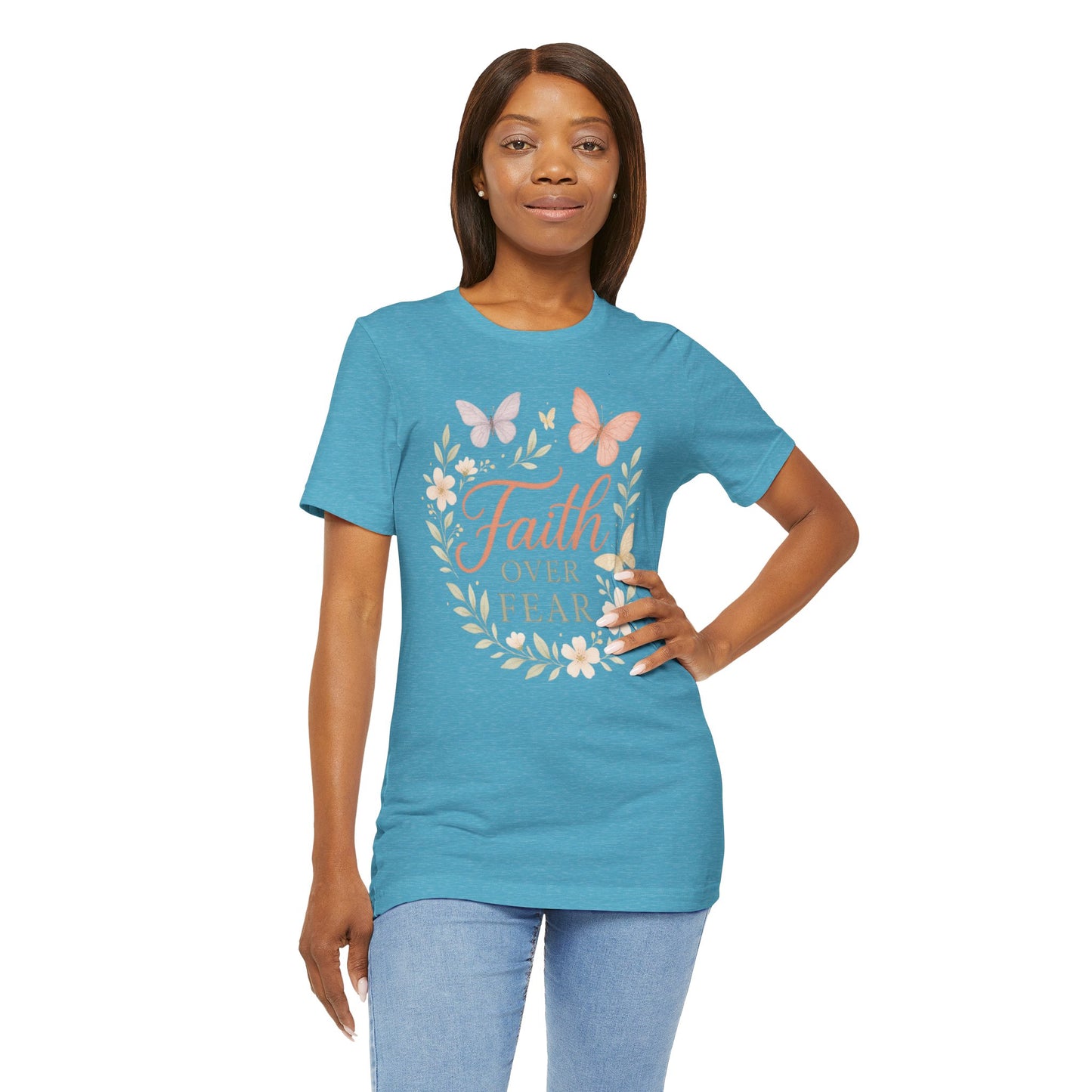 Faith Over Fear T-Shirt — Floral Butterfly Inspirational Tee