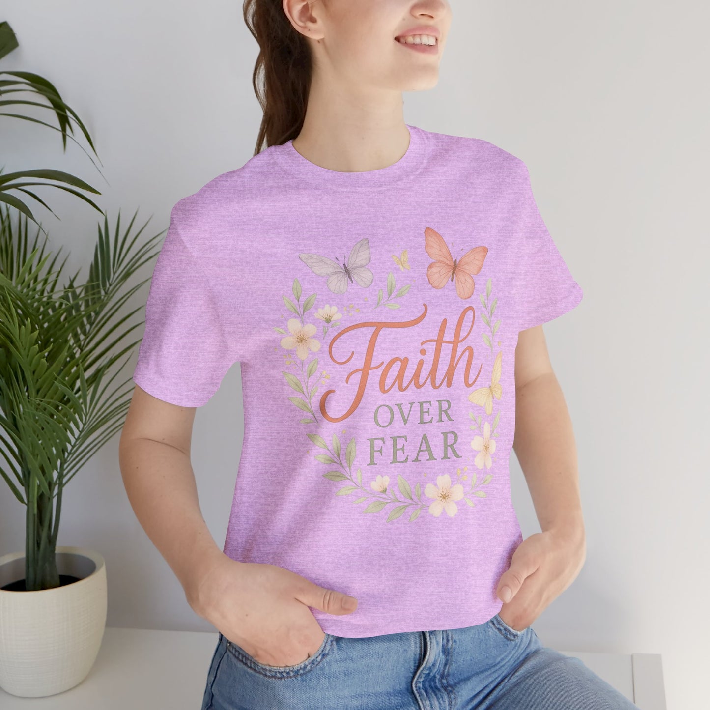 Faith Over Fear T-Shirt — Floral Butterfly Inspirational Tee