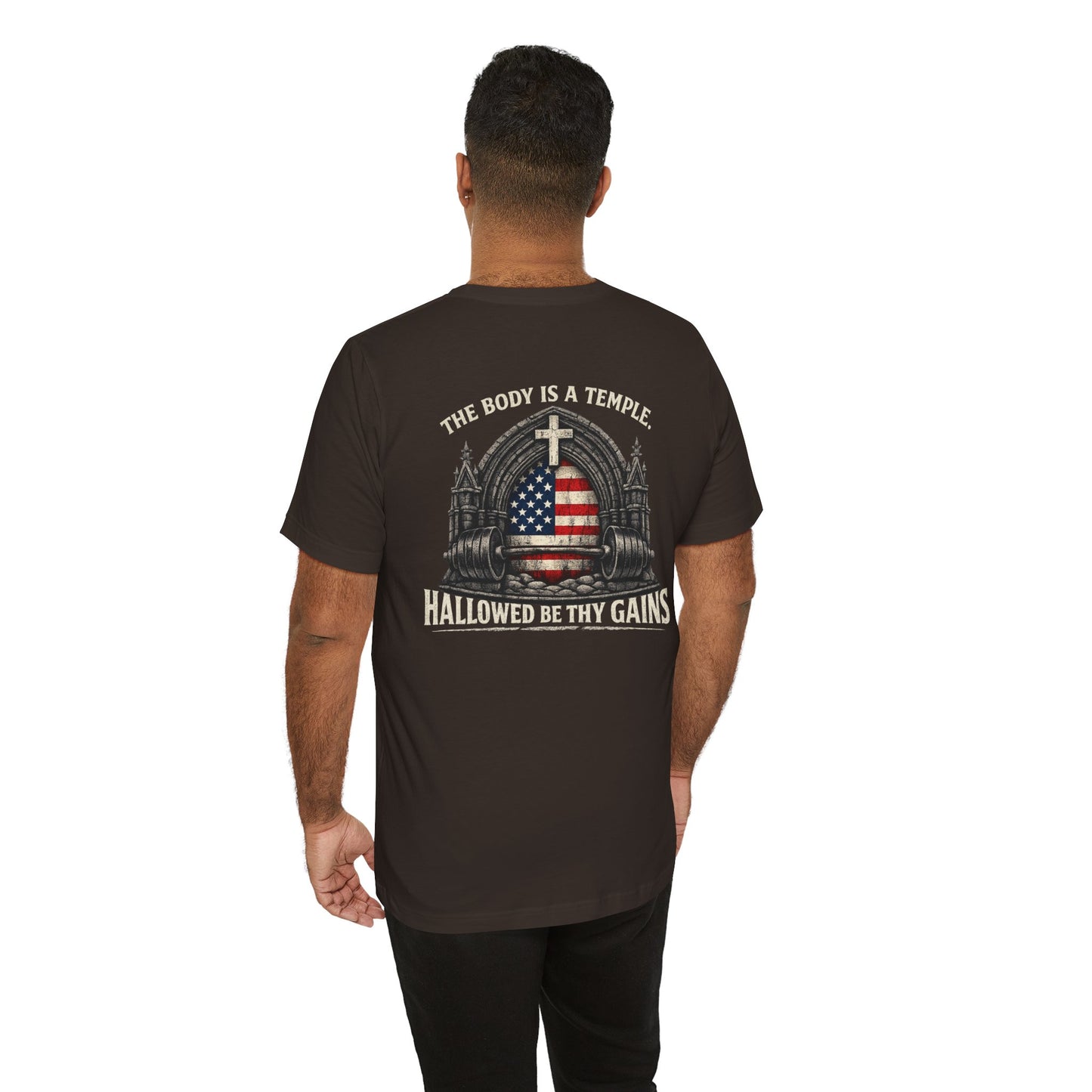 Patriotic Gym Tee — “The Body Is a Temple” American Flag Fitness T-Shirt