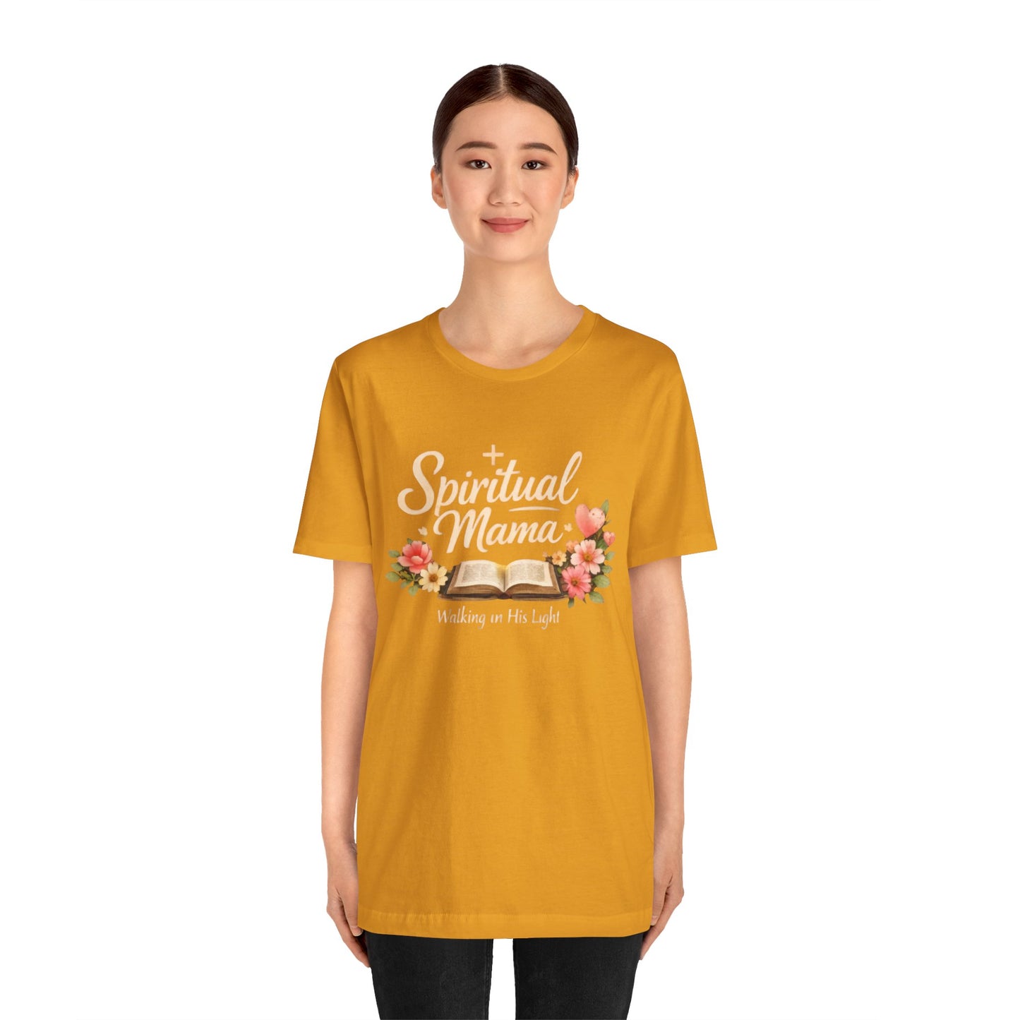 Spiritual Mama T-Shirt — "Walking in His Light" Floral Bible Tee