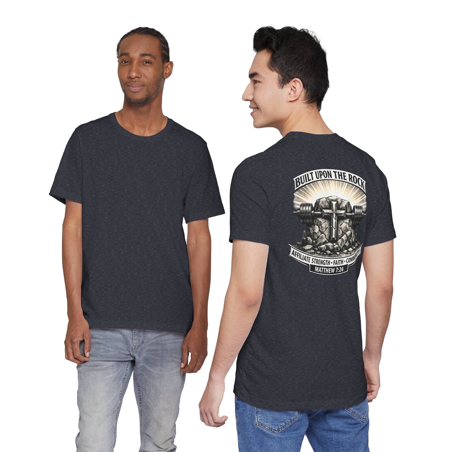 Built Upon the Rock T‑Shirt — Christian Faith Matthew 7:24 Graphic Tee