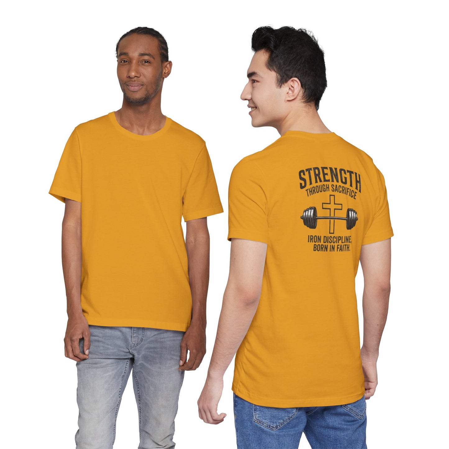 Strength Through Sacrifice Tee — Faith & Fitness Workout T‑Shirt