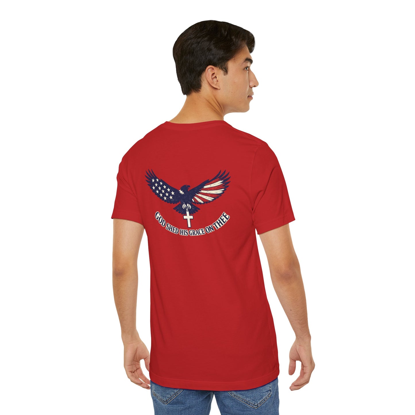 Patriotic Eagle T‑Shirt — "God Shed His Grace on Thee" Back Graphic Tee