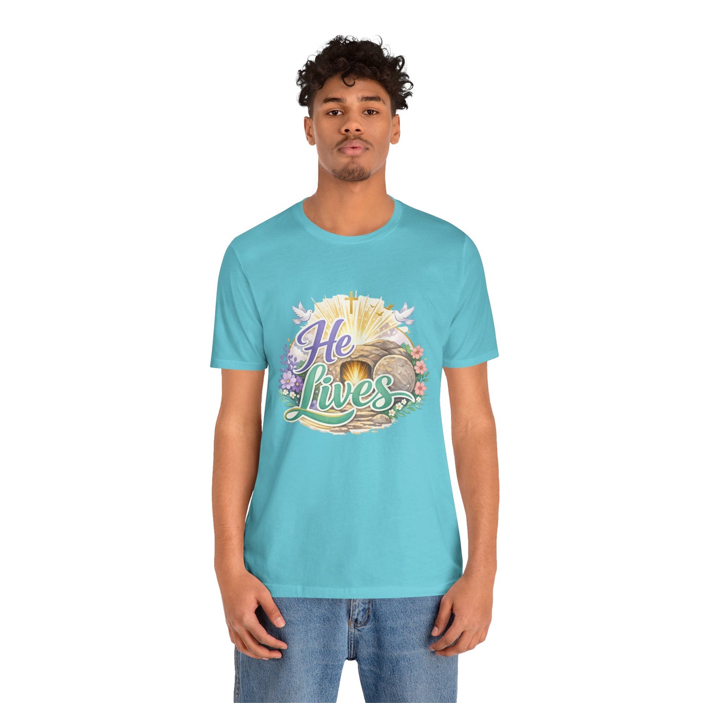 He Lives Jesus Tomb Tee — Christian Easter T‑Shirt