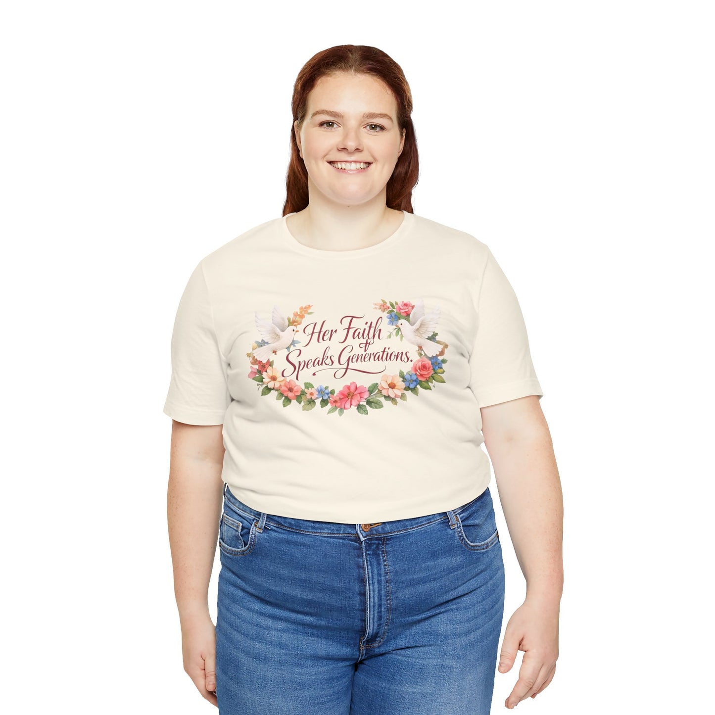 Her Faith Speaks Generations T-Shirt — Floral Christian Inspirational Tee